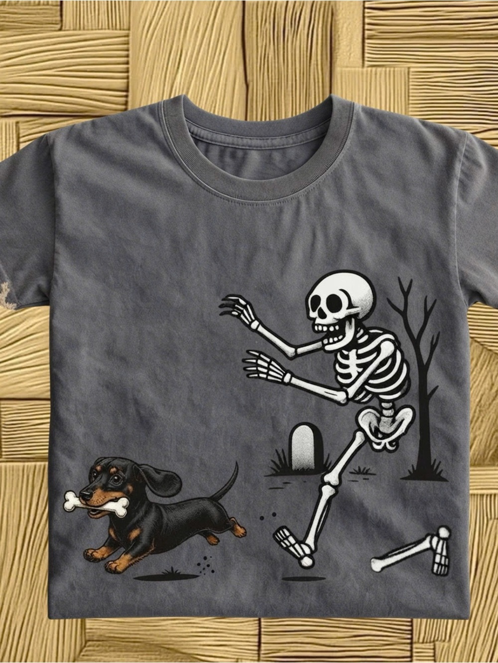 Skeleton and Dachshund Halloween T-shirt, Spooky Season Holiday